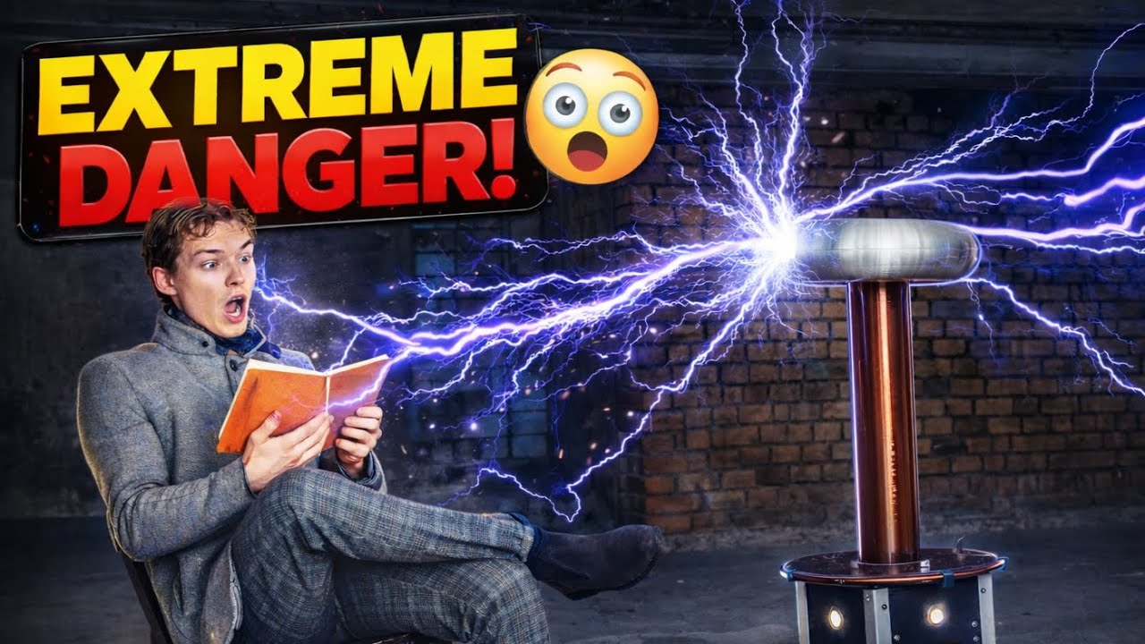 YouTube post by @Teslaundmehr for Thingiverse. Caption reads: I Took a Tesla Coil WAY TOO Far (Pulse-Skipping....