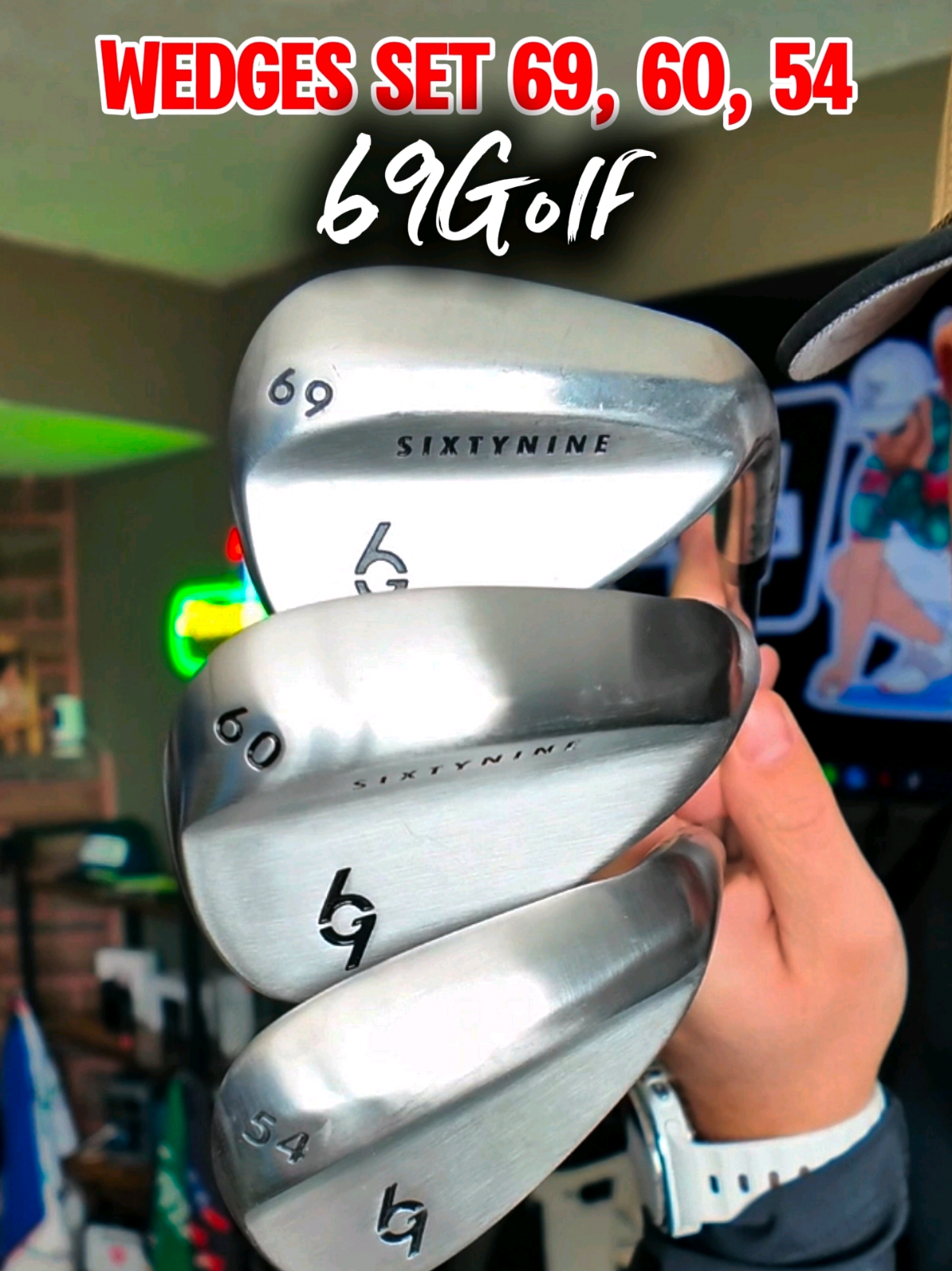 TikTok post by @ceo_jg3 for 69 Golf. Caption reads: Golf wedge set from @69 Golf You get a 54; 60 and....