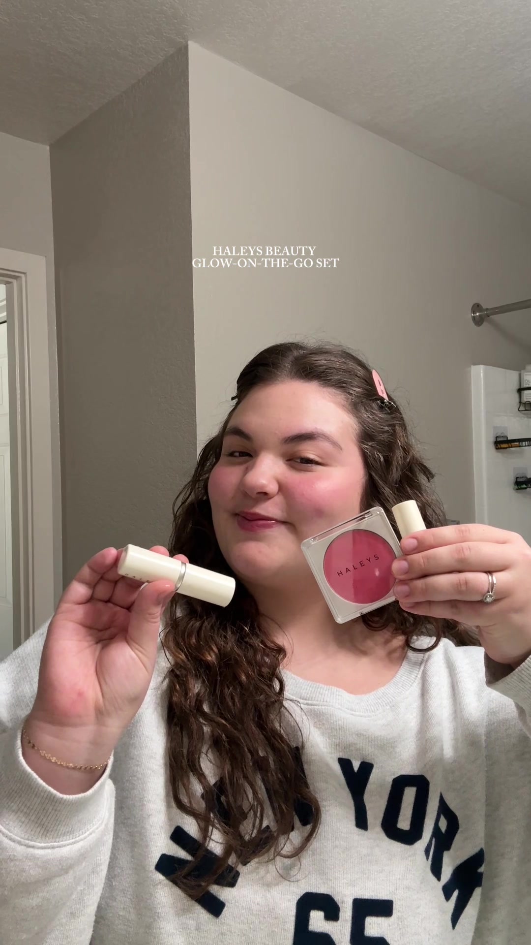 TikTok post by @malia_mae for HALEYS. Caption reads: [...] lil set & perfect for on-the-go!🚗💄 @HALEYS....