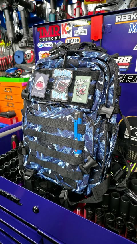 Instagram post by @jameswestwelding for WOLFpak. Caption reads: [...] the Shark Bite Backpack by @wolfpak.official....
