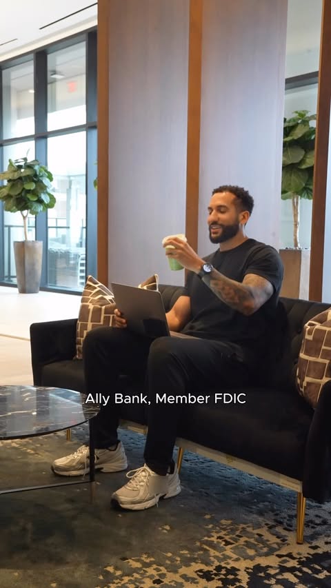 Instagram post by @michaeloquinn for Ally. Caption reads: [...] intentional spending (and saving) with @ally....