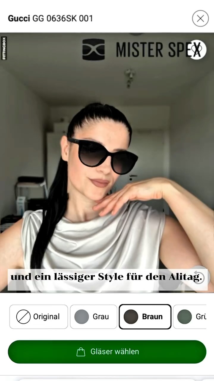 Instagram post by @klaudia_mazreku for Mister Spex. Caption reads: Dein Style, dein Schutz, deine Brille – Mister....