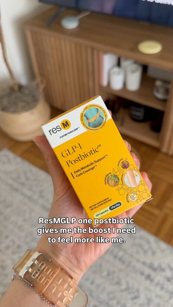 Instagram post by @handesguven for Resbiotic. Caption reads: [...] I’ve added resM GLP-1 Postbiotic by....