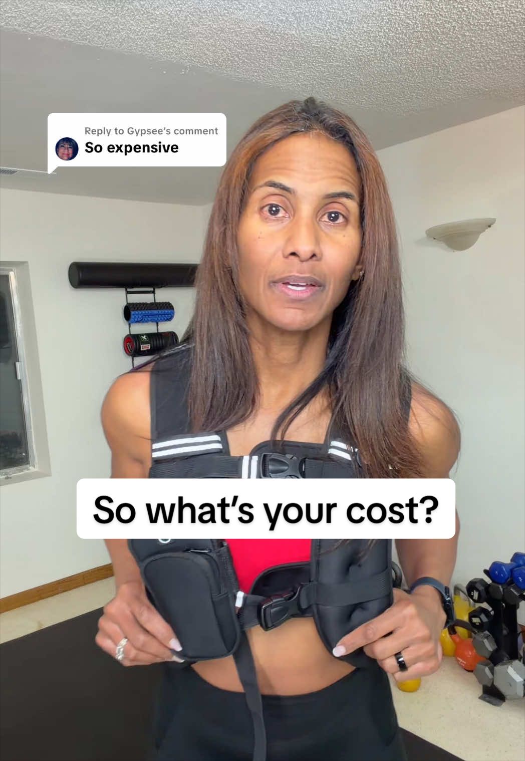 TikTok post by @fitnesswithadriana_ for Zelus Fitness. Caption reads: [...] you should be moving. #weightedvest @ZELUS....