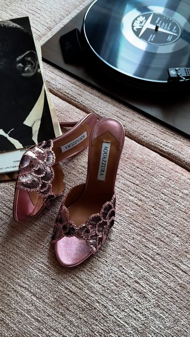 Instagram post by @edgardoaquazzura for AQUAZZURA. Caption reads: “Ce Soir” mules @aquazzura.