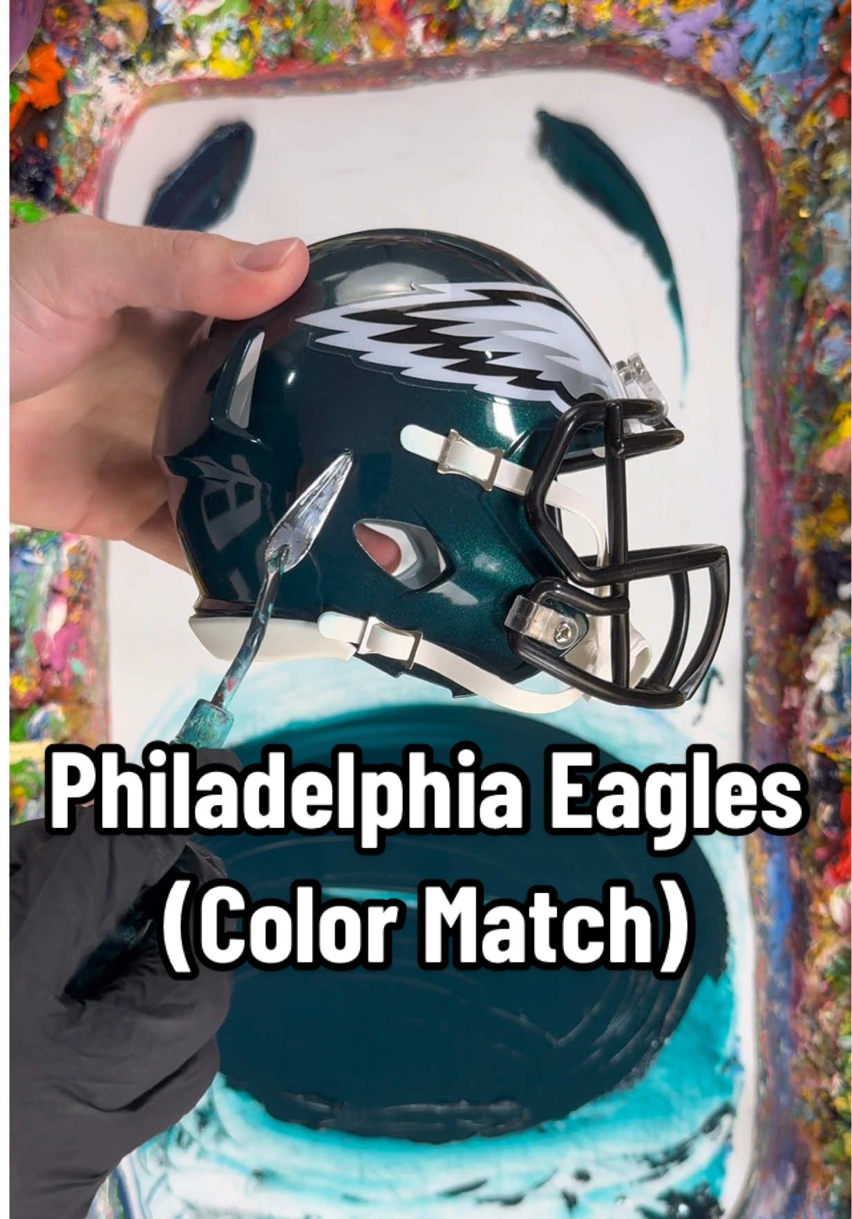 TikTok post by @fritzdoesart for Philadelphia Eagles. Caption reads: Color Matching the @Philadelphia Eagles Helmet....