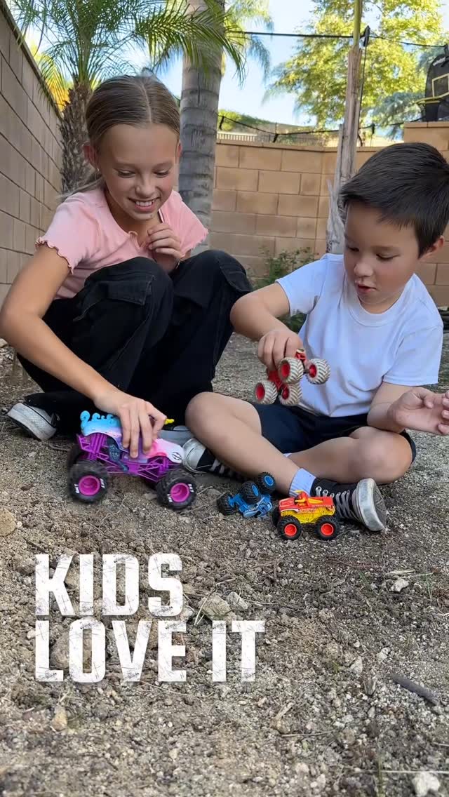 Instagram post by @livandpey for Monster Jam. Caption reads: Peyton and Theo went full Sparkle Smash Bash mode....