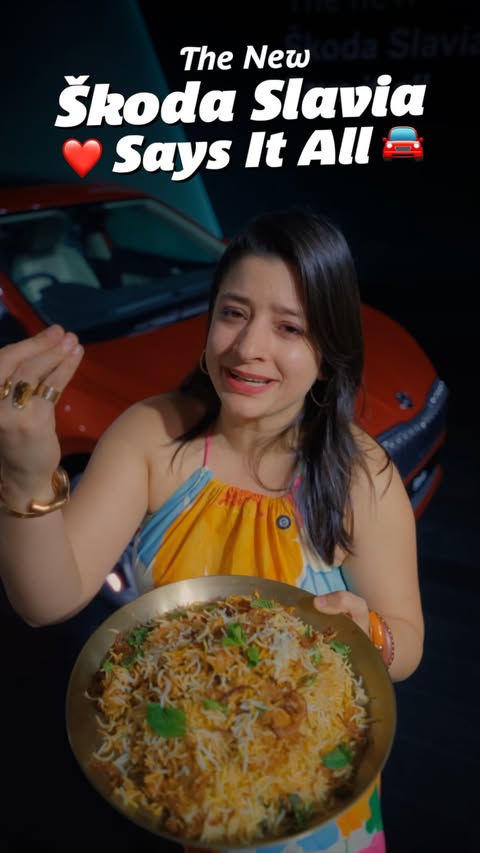 Instagram post by @natashaagandhi for Škoda Auto. Caption reads: #AD A great biryani and a great drive have more in....