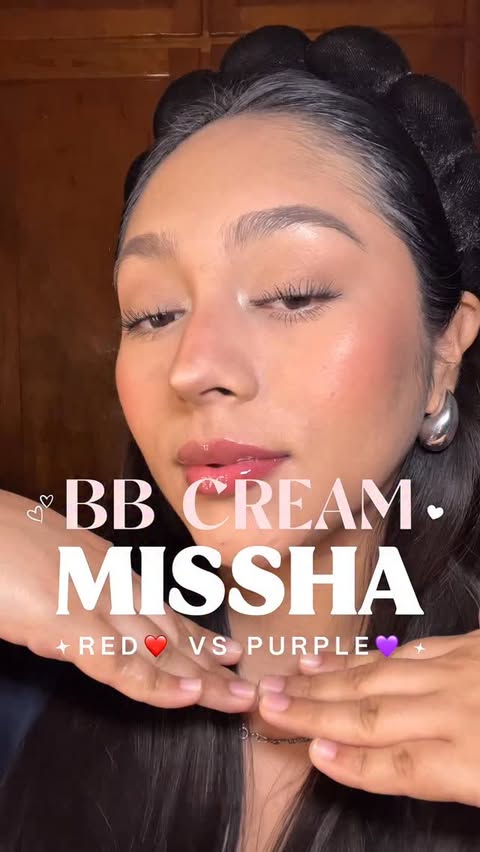 Instagram post by @rubimar_beauty for Missha Us. Caption reads: BB Cream Red ❤️ vs Purple 💜 | Compare dos BB....