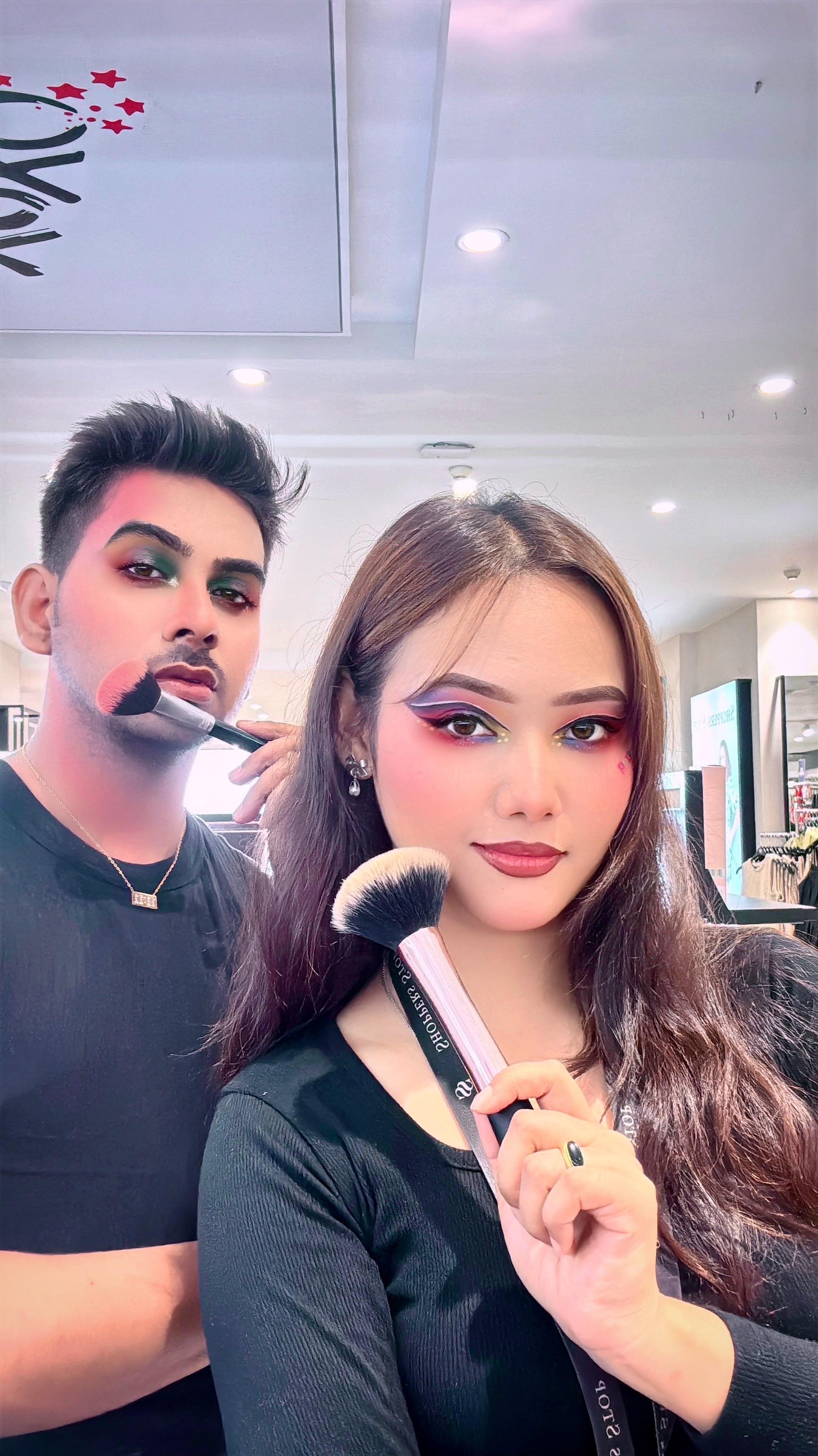 Instagram post by @riya_hangma_subba for Colorbar Cosmetics. Caption reads: PRIDE MONTH MAKEUP LOOKS 🎨🪄 🔴🟡🟢⚫️🔵🟣....