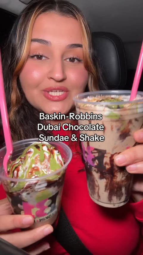 Instagram post by @positivethingshappening for Baskin-Robbins. Caption reads: @baskinrobbins #dubaichocolate #ad #icecream [...].
