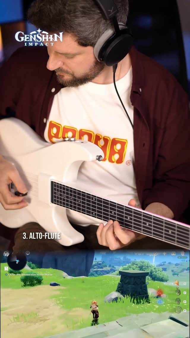 Instagram post by @anton.glushkin for Aeroband. Caption reads: [...] any instrument. Genshin Impact OST on....