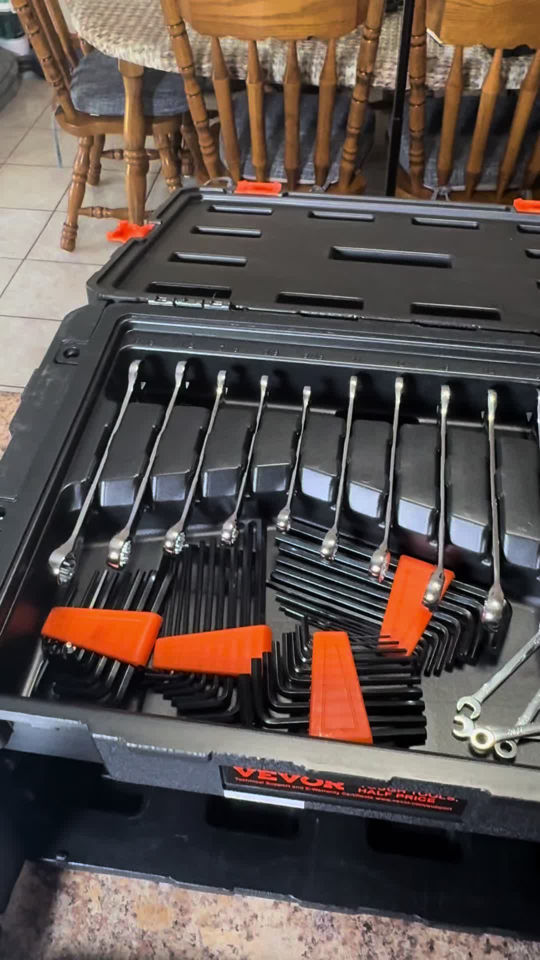TikTok post by @37yroldgrandparents for VEVOR. Caption reads: 450pc tool kit @VEVOR Store @VEVOR Store US....