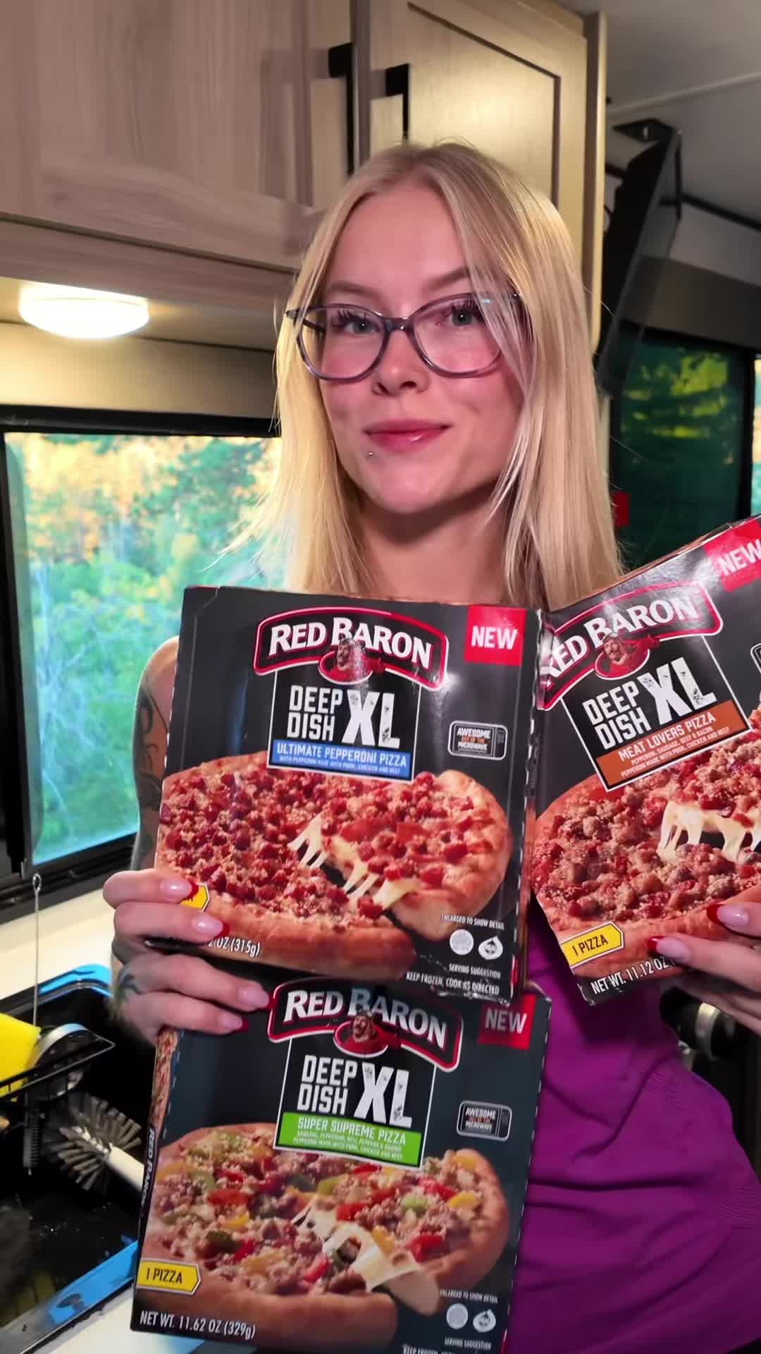 TikTok post by @jilly.eats for Red Baron Pizza. Caption reads: #redbaronpartner Which flavor would you grab....