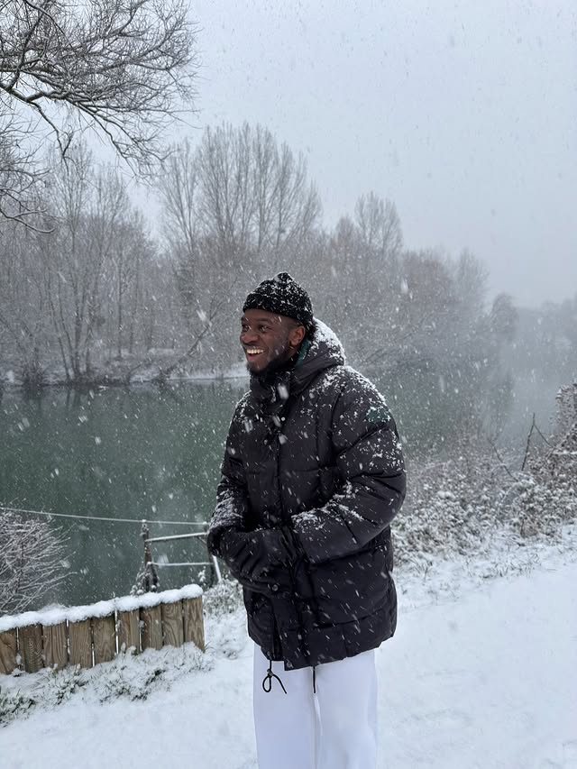 Instagram post by @francesco.teddy for Pyrenex. Caption reads: [...] in the snow like a child, thanks to....