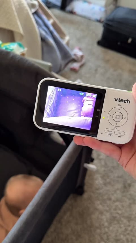 Instagram post by @emmy_kissinger for VTECH. Caption reads: I thought an audio-only monitor was enough… until....