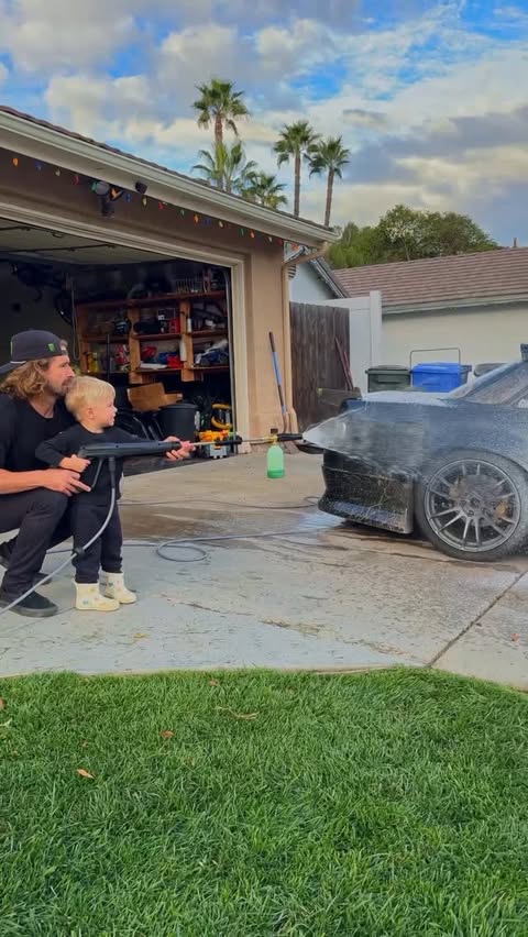 Instagram post by @larry_edgar for Giraffe Tools. Caption reads: [...] wall mounted pressure washer from....