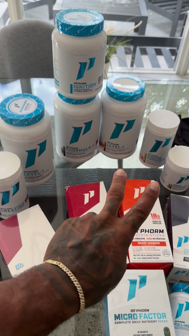 Instagram post by @therealtarzann for 1st Phorm. Caption reads: If you can guess what 3 items I packed in my....