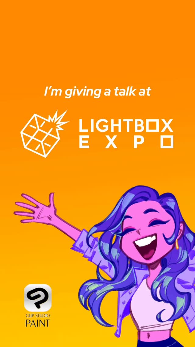 Instagram post by @heyitsjaki for Clip Studio Paint. Caption reads: Come join me and @clipstudioofficial at Lightbox....