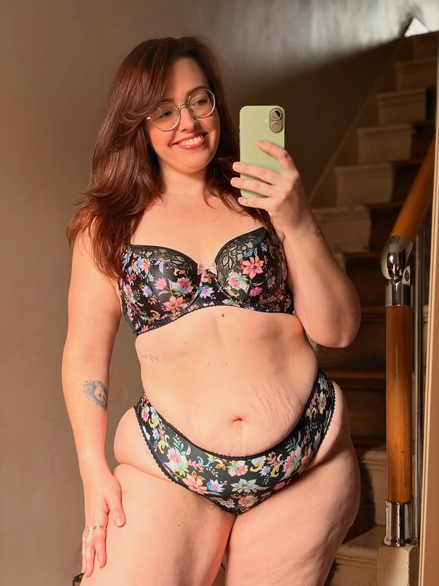 Instagram post by @grazingpanda for Curvy Kate. Caption reads: 🖤Dark florals on point!🌺 Wearing @curvykate Folk....