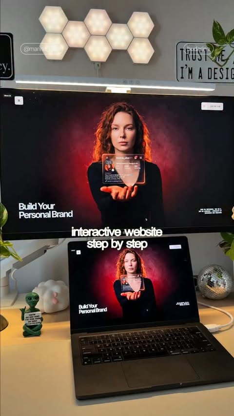 Instagram post by @marina_uiux for Framer. Caption reads: [...] interaction 💎 Component created with....