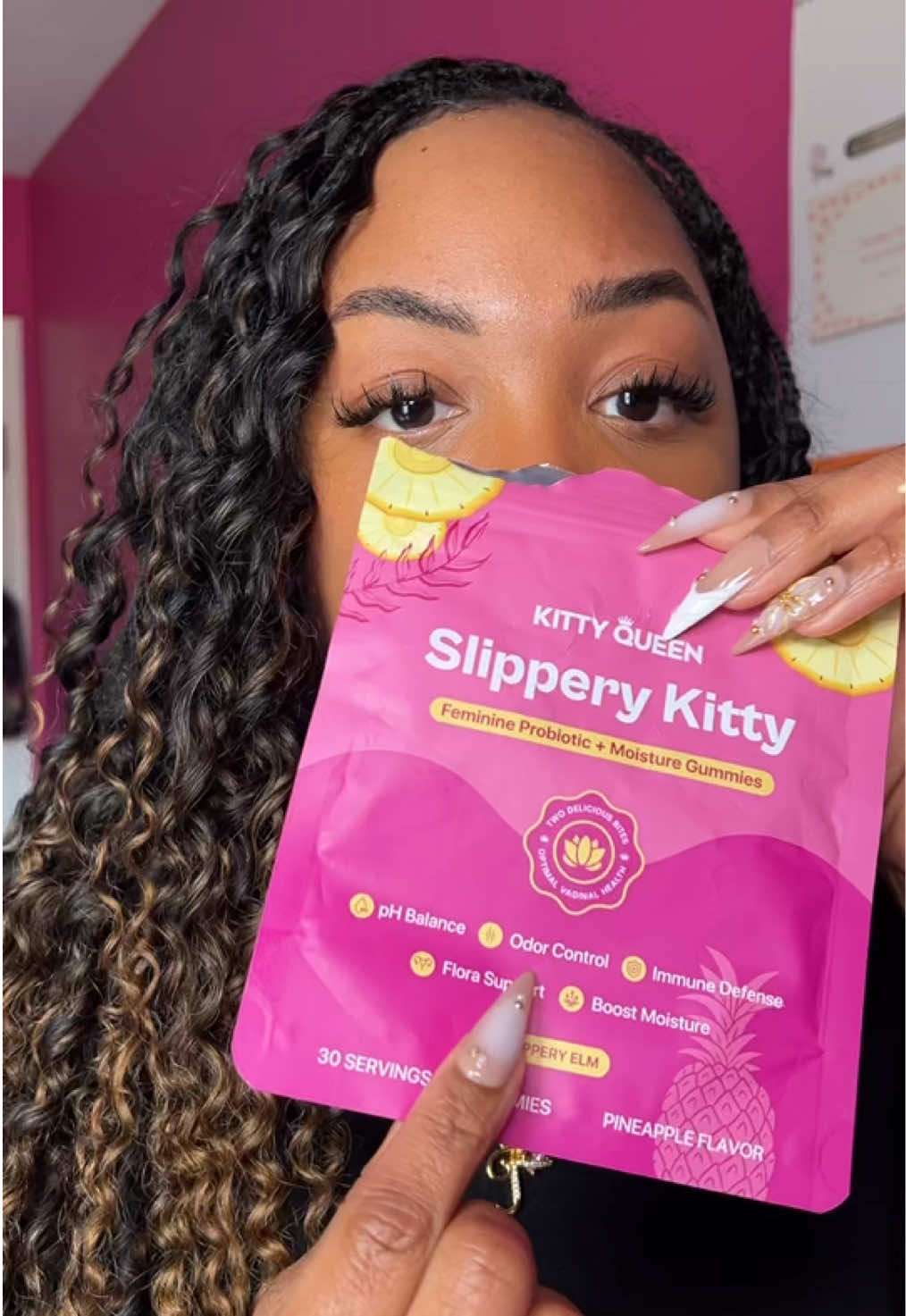 TikTok post by @tkeyah_beautyxx for KittyQueen. Caption reads: All done with @KittyQueen Slippery Kitty....