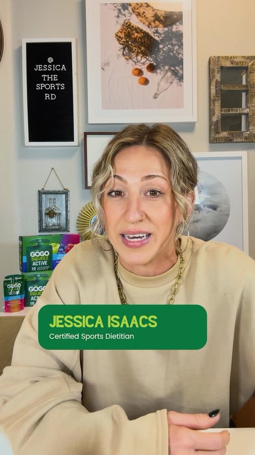 Instagram post by @jessicathesportsrd for GoGo squeeZ. Caption reads: I had an amazing conversation with 5x Paralympian....