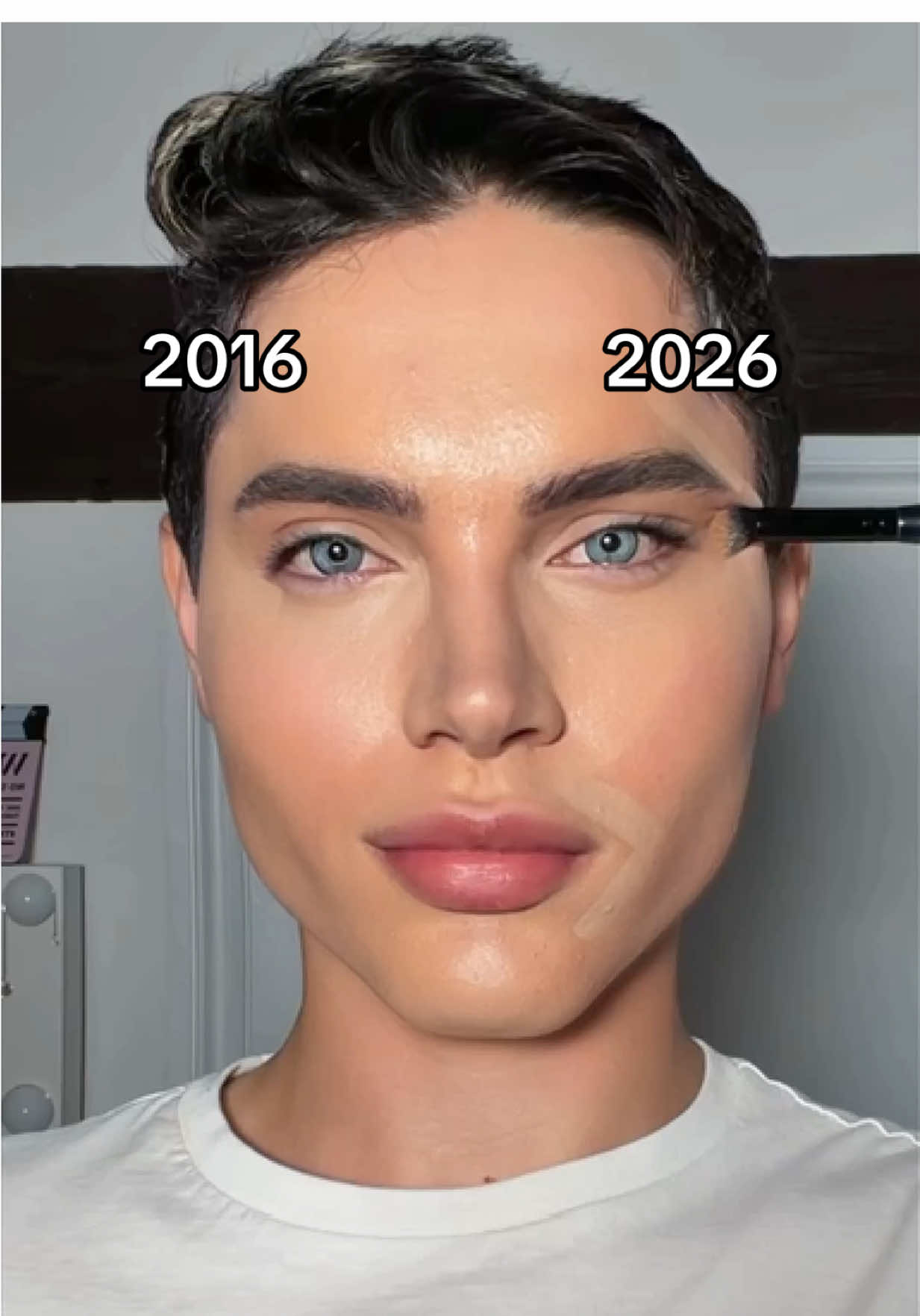 TikTok post by @natan.kamla for TIRTIR. Caption reads: 2016 vs 2026 concealer 🤯 products used: @TIRTIR....