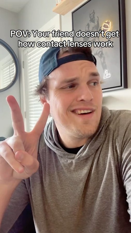 Instagram post by @riley.lemon for 1800 Contacts. Caption reads: POV: Your friend doesn’t get how contact lenses....