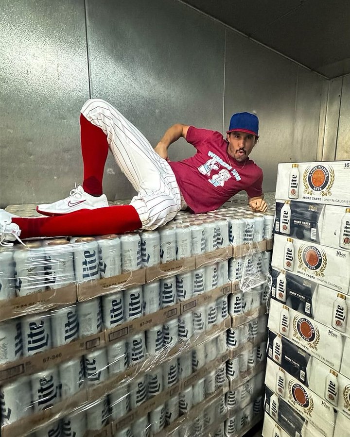 Instagram post by @garrettstubbs for Miller Lite. Caption reads: Red October tastes like Miller Time  @millerlite....