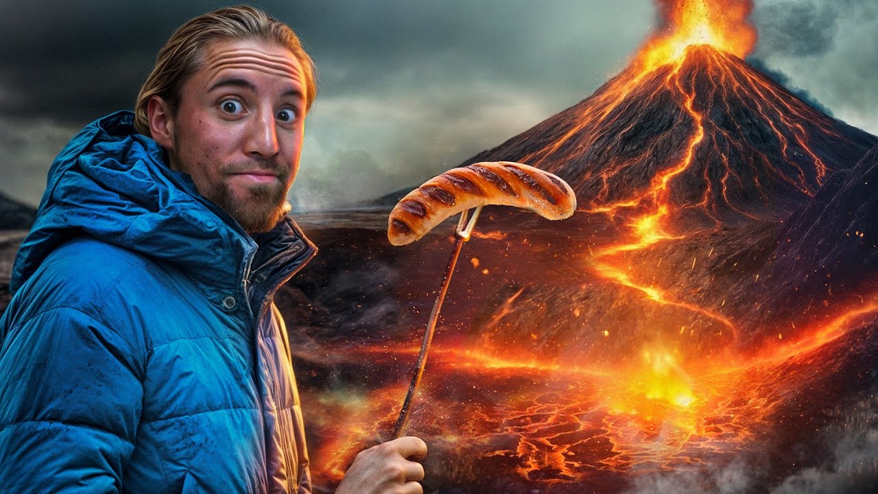 YouTube post by @yvancasta for Babbel. Caption reads: J'ai grillé une Saucisse sur un Volcan ! (1....