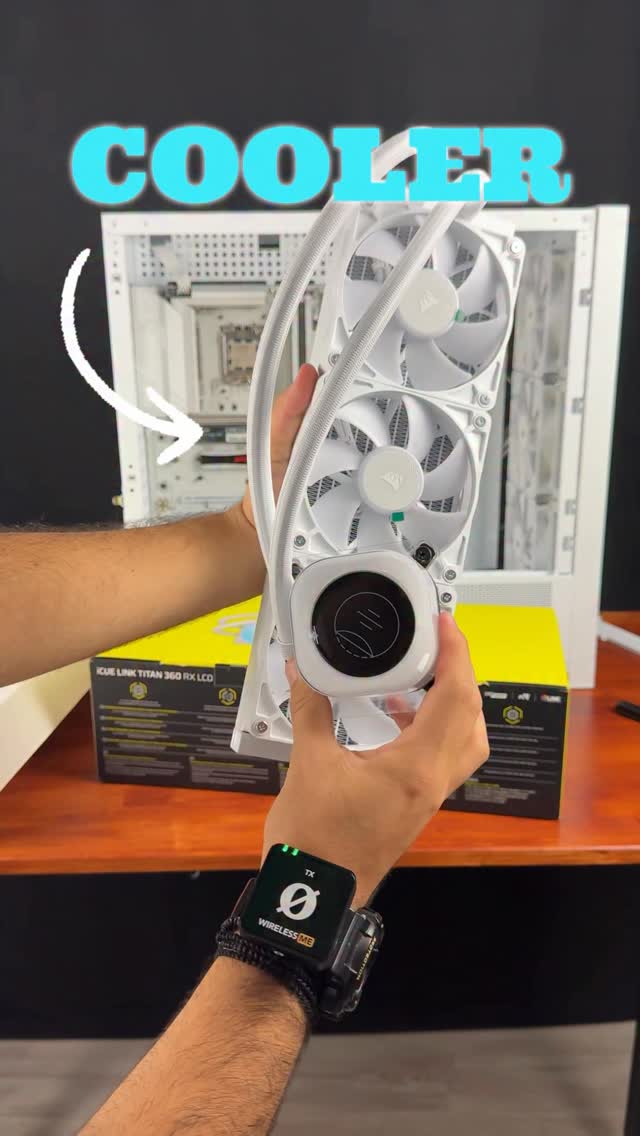 Instagram post by @billystechzone for CORSAIR. Caption reads: This is the TITAN 360 RX LCD AIO Watercooler from....