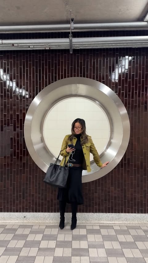 Instagram post by @rachspeed for ThredUp. Caption reads: [...] Boots, dress & leather blazer all from....