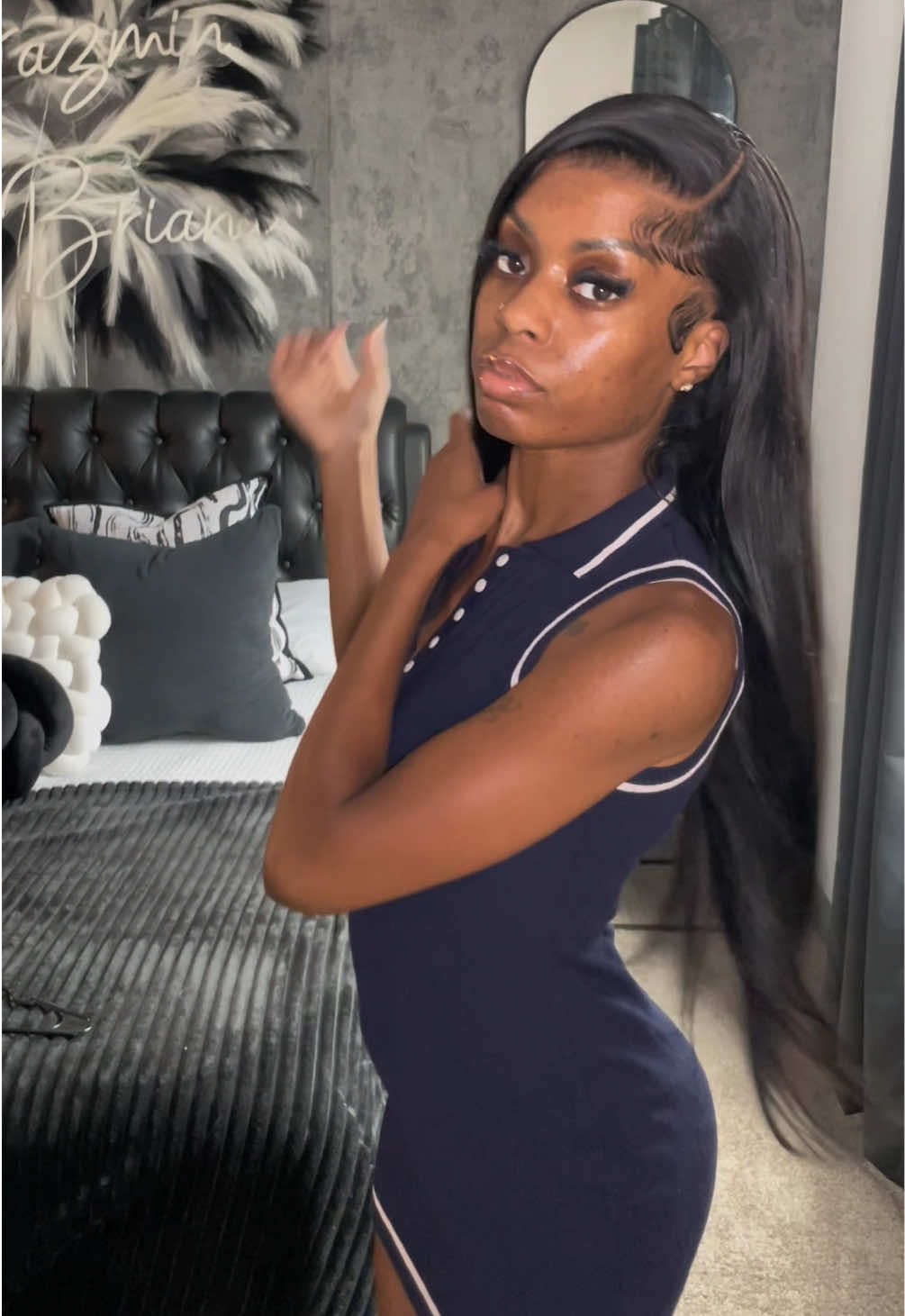 TikTok post by an influencer for BABOSHOW. Caption reads: @BABOSHOW on the 30 inch straight wig>> [...].