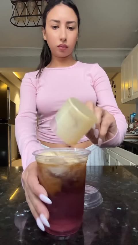 Instagram post by @soukainasing for Chupa Chups. Caption reads: Grape @chupachupsde Iced Americano 🍇☕️....