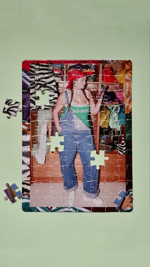 Instagram post by @francescaperks for adidas. Caption reads: [...] via the medium of puzzles??? 🧩 three....