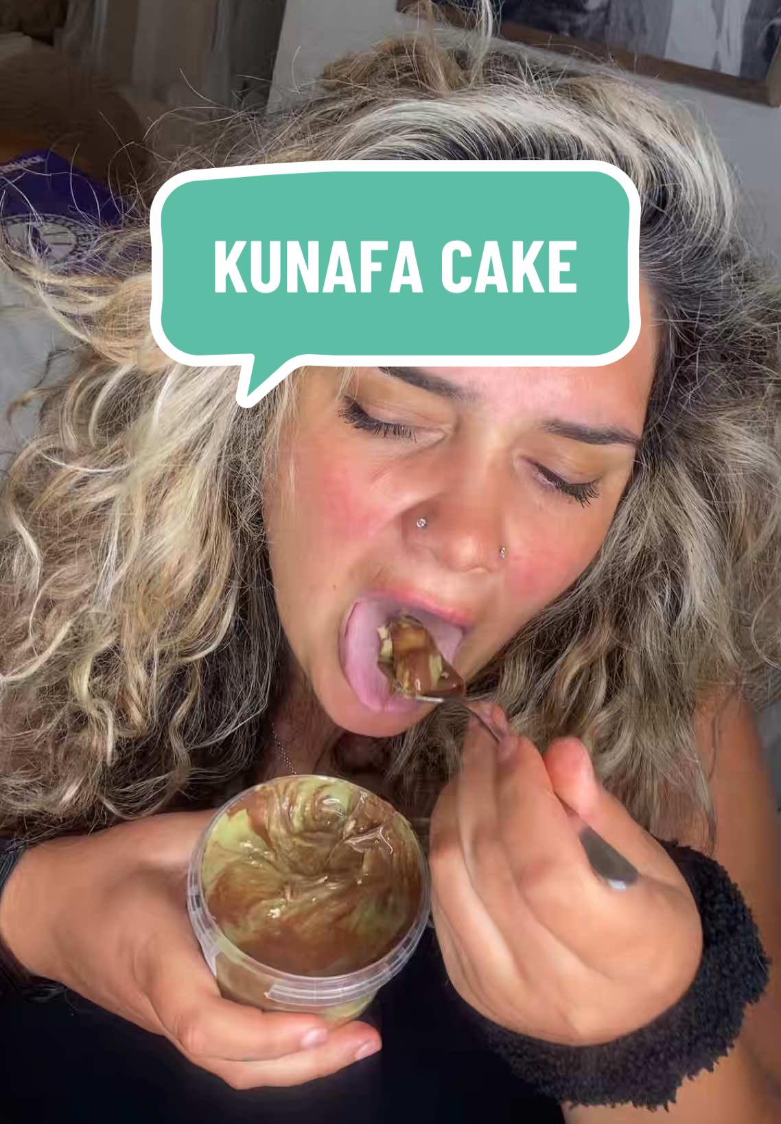 TikTok post by @kandy_kitty87 for ChamoyGuysUK. Caption reads: How does it work?! #kunafacake #kunafa #pistachio....