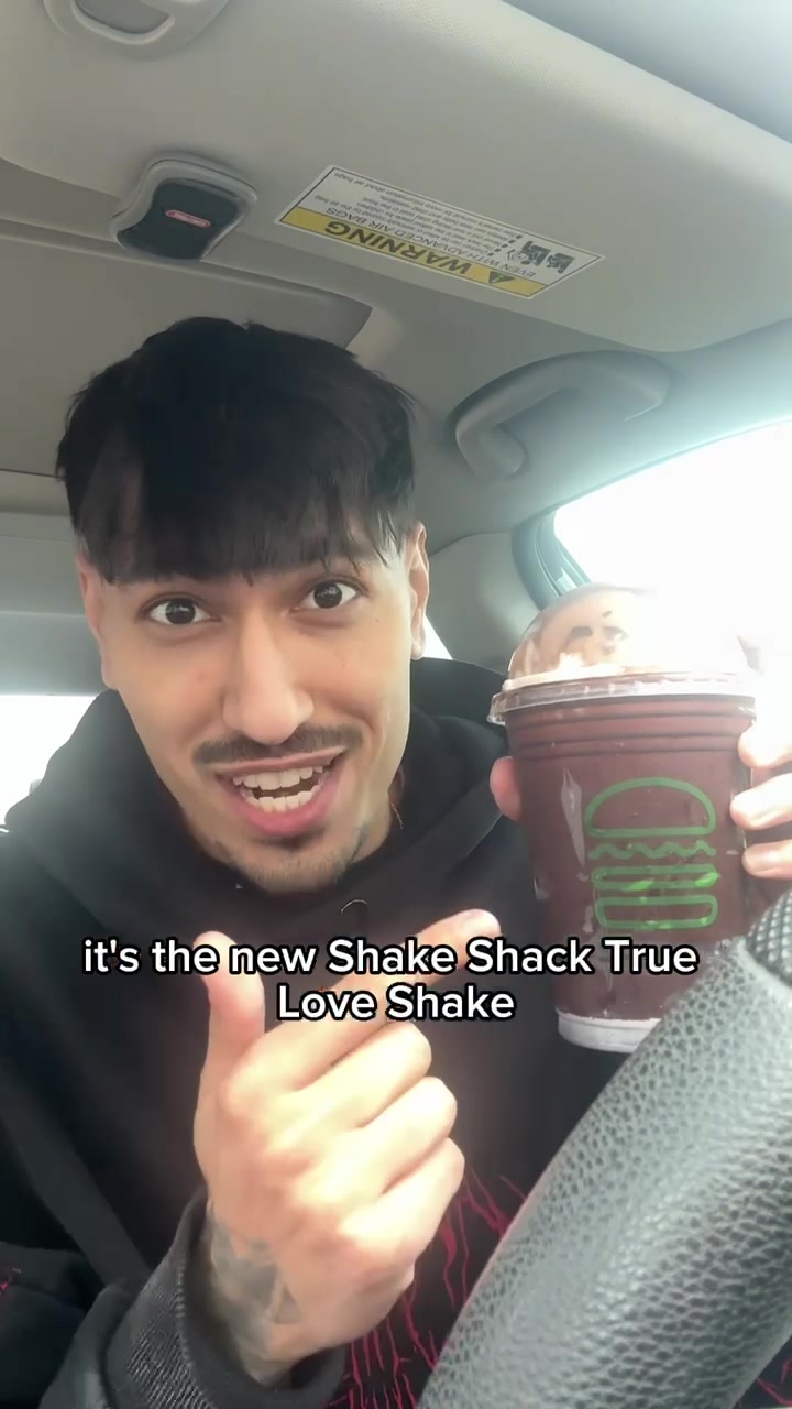 TikTok post by @avghans for Shake Shack. Caption reads: And yes, my gf did love it! 😍 @shakeshack....