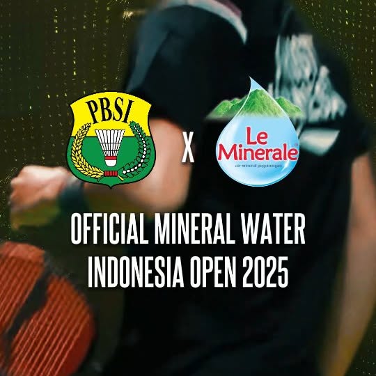 Instagram post by @badminton.ina for Le Minerale. Caption reads: [...] Mineral Water Indonesia Open 2025, Le....