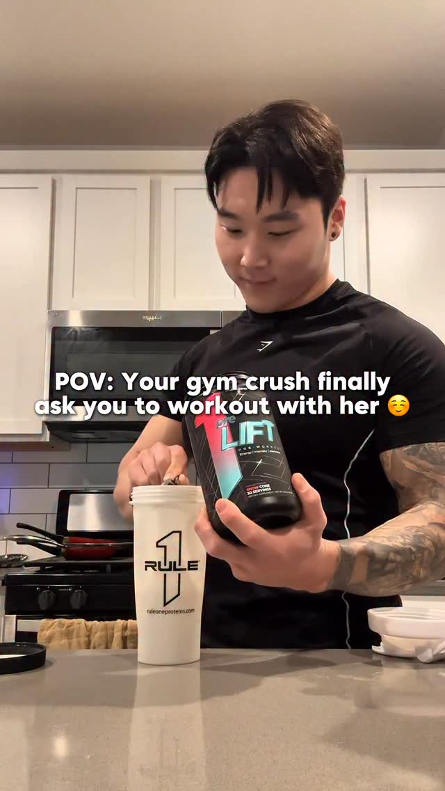 Instagram post by @thekoreanhulk for Rule One Proteins. Caption reads: Finally on a gym date with my gym crush 🥰 — had....
