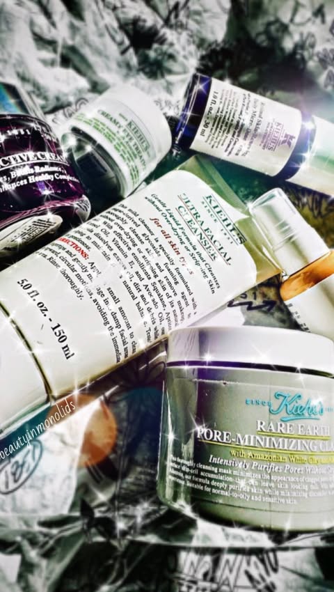Instagram post by @beautyinmonolids for Kiehl's Since 1851. Caption reads: 💦 Kiehl’s Skincare Routine - PM/AM 💦 Sharing....