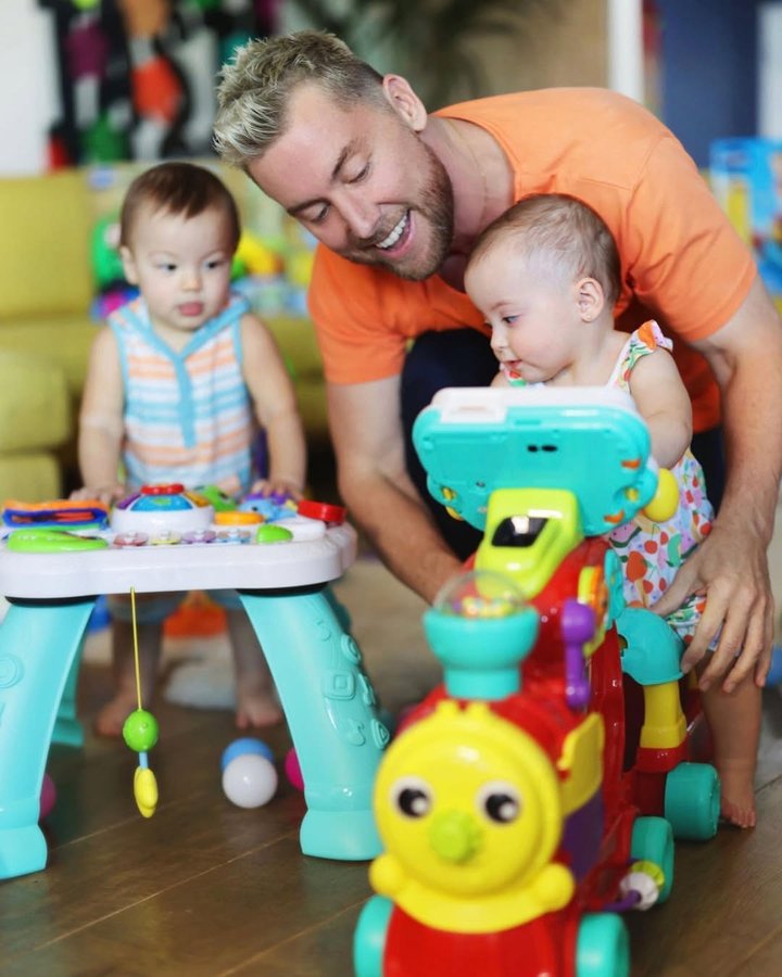 Instagram post by @lancebass for VTECH. Caption reads: [...] their 1st birthday from our friends at....