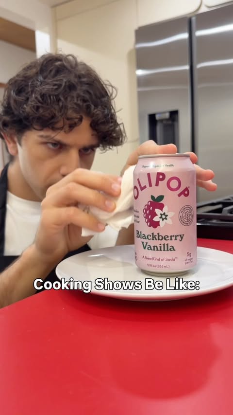 Instagram post by @dylan.nalbandian for OLIPOP. Caption reads: [...] in my cooking-show era 👨🏻‍🍳 @drinkolipop....