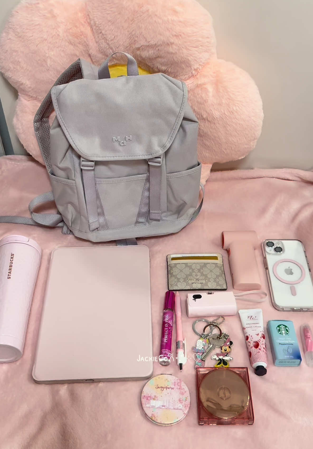 TikTok post by @itsjackieco_ for MaH Official. Caption reads: My favorite mini backpack from MAH 🎒✨🫶🏻 @MAH....