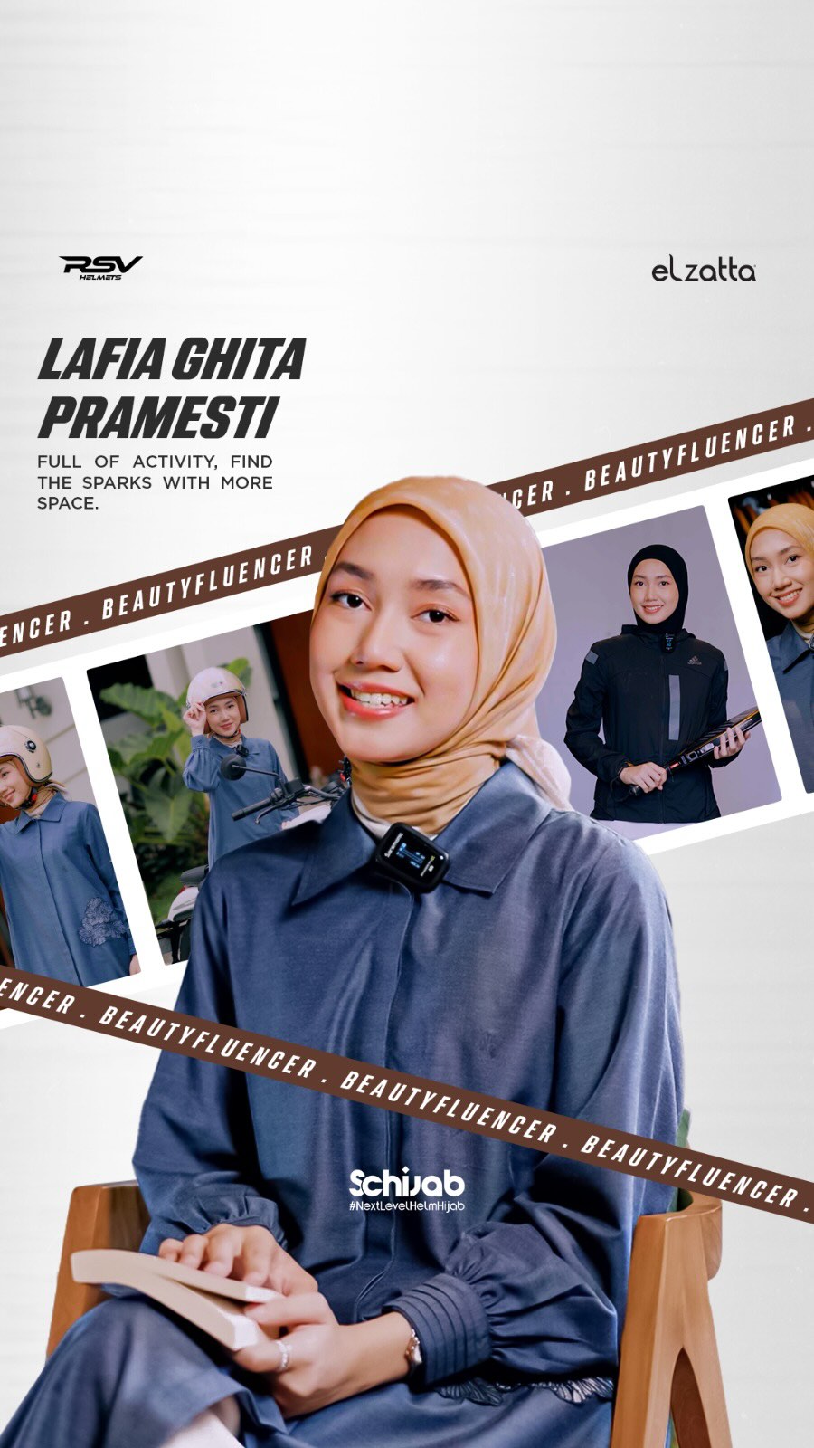 Instagram post by @lafiaghitaa for RSV HELMET. Caption reads: Dari satu agenda ke agenda lain, Lafia selalu....