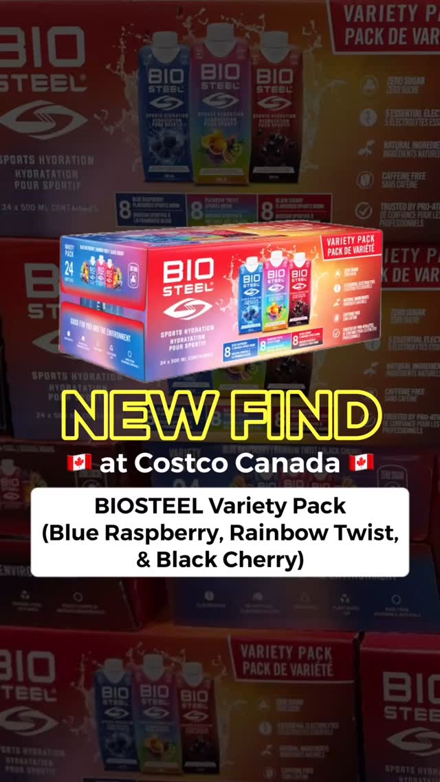 Instagram post by @we_love_costco for BIOSTEEL. Caption reads: [...] 𝙁𝙄𝙉𝘿! This new variety pack of....