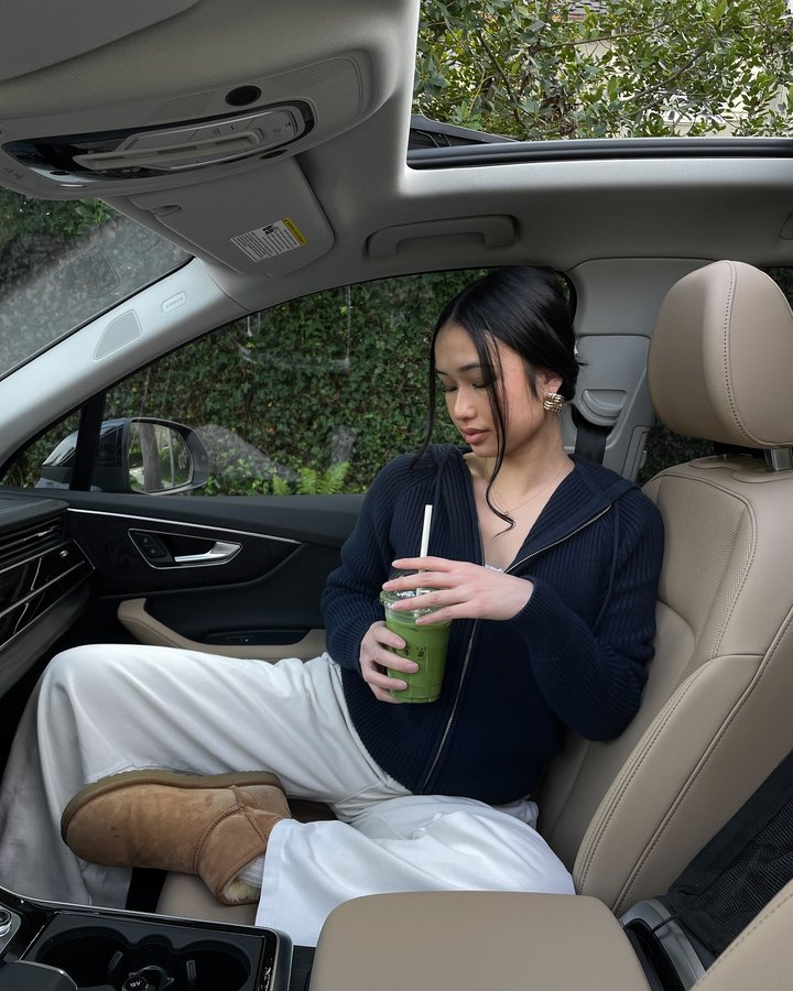 Instagram post by @itschloe.n for Brandy Melville. Caption reads: The weekends call for matcha runs and comfy....