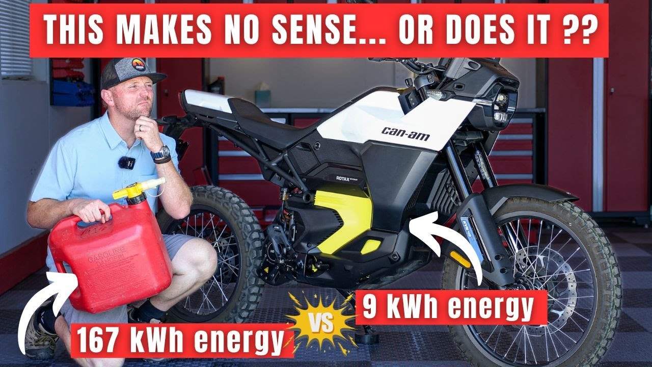 YouTube post by @BigRockMoto for Mosko Moto. Caption reads: Do Electric Motorcycles Have A Future? | Can-Am....