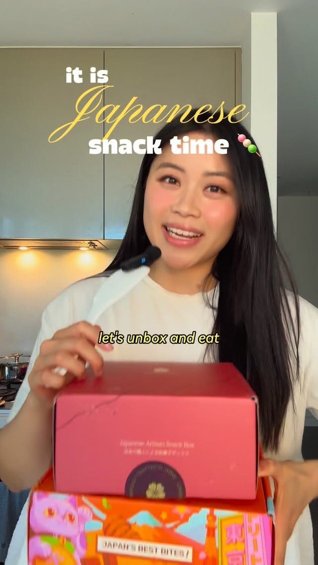 Instagram post by @latenightannaa for TokyoTreat. Caption reads: Japanese snack unboxing! 🍡🍠 🎆 Use code....