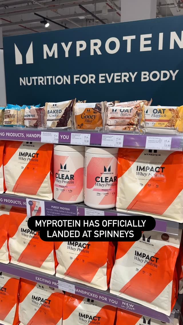 Instagram post by @spinneysuae for Myprotein ME. Caption reads: Fuel your goals with the UK’s No.1 Sports....